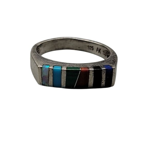 Aksel Holmsen Sterling Silver Multicolor Enamel Ring Norwegian Silversmith Sz 9 - Picture 10 of 12